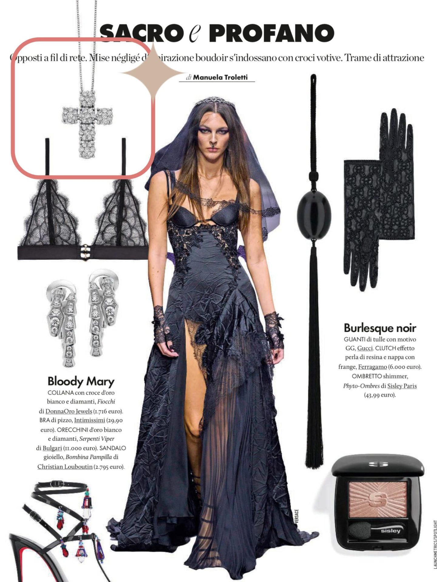 DonnaOro Jewels - Rivista Elle - Aprile 2023 - Pendente a croce in oro bianco con diamanti